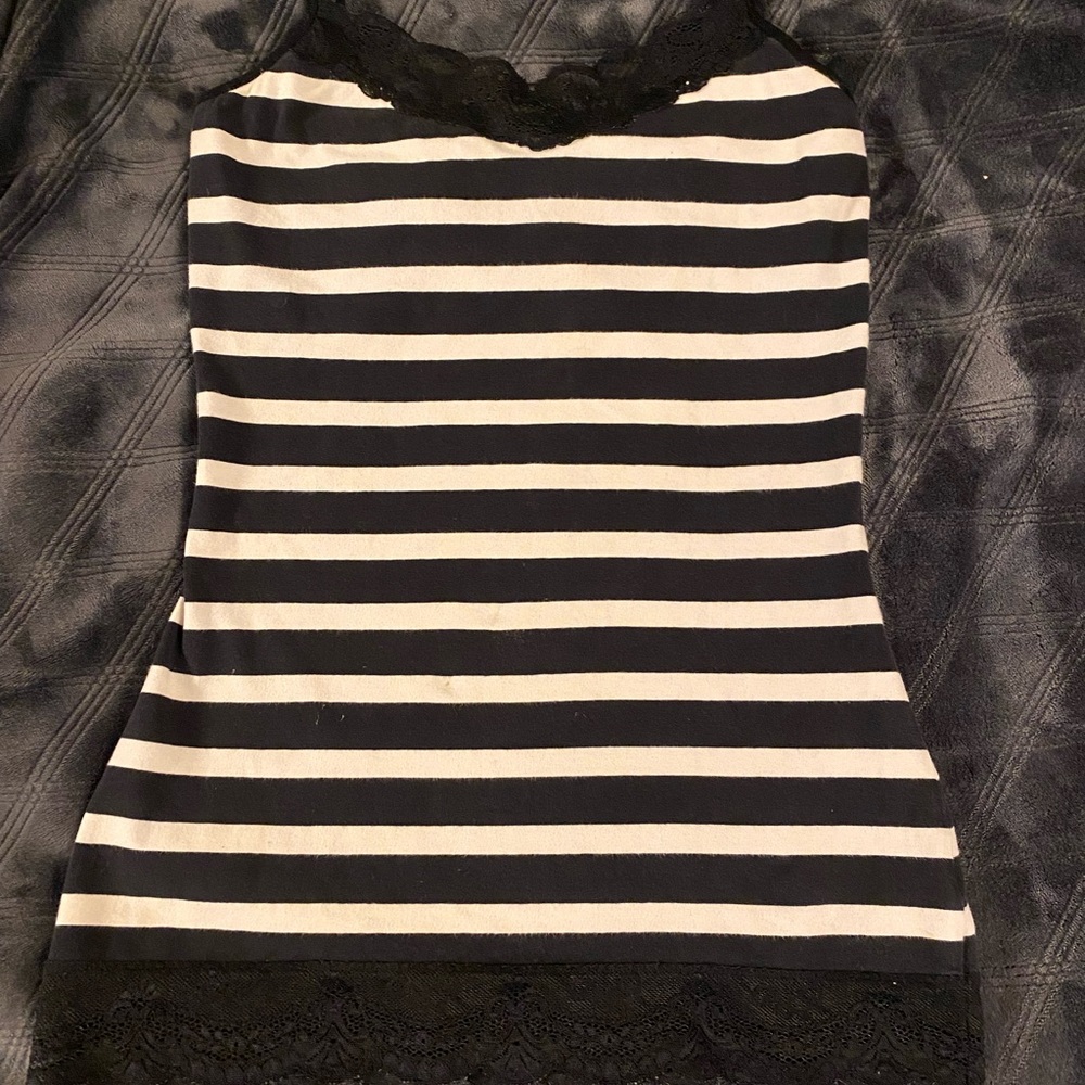 EUC White and Black Striped Best Loved Cami Express Shelf Bra Tank Top Size S